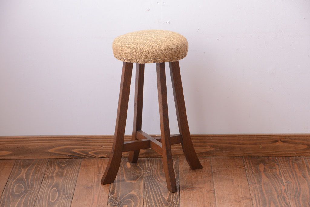 レトロ家具　和製アンティーク　古い木のレトロなクッション座面スツール