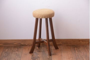 レトロ家具　和製アンティーク　古い木のレトロなクッション座面スツール