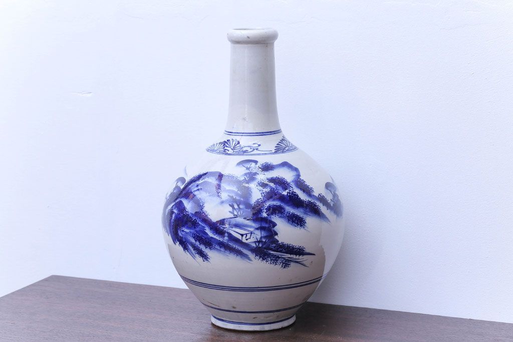 アンティーク雑貨　アンティーク　古い染付大徳利(花瓶)