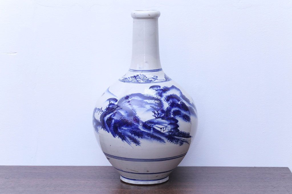 アンティーク雑貨　アンティーク　古い染付大徳利(花瓶)