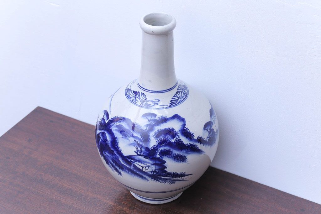 アンティーク雑貨　アンティーク　古い染付大徳利(花瓶)