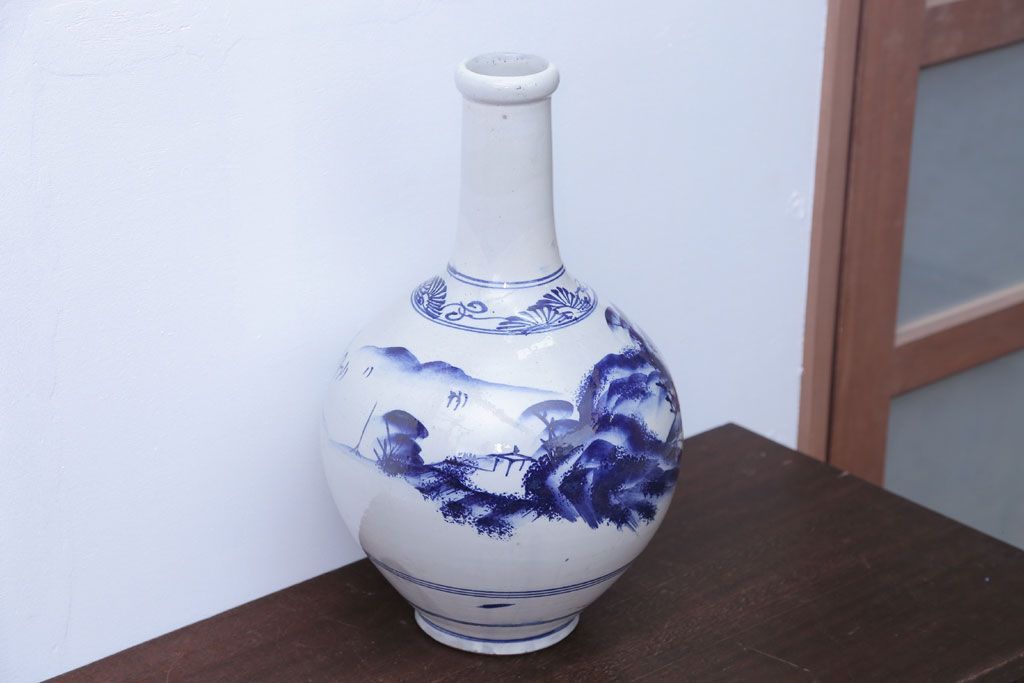 アンティーク雑貨　アンティーク　古い染付大徳利(花瓶)