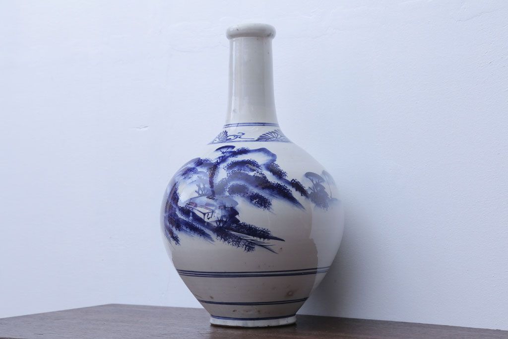 アンティーク雑貨　アンティーク　古い染付大徳利(花瓶)