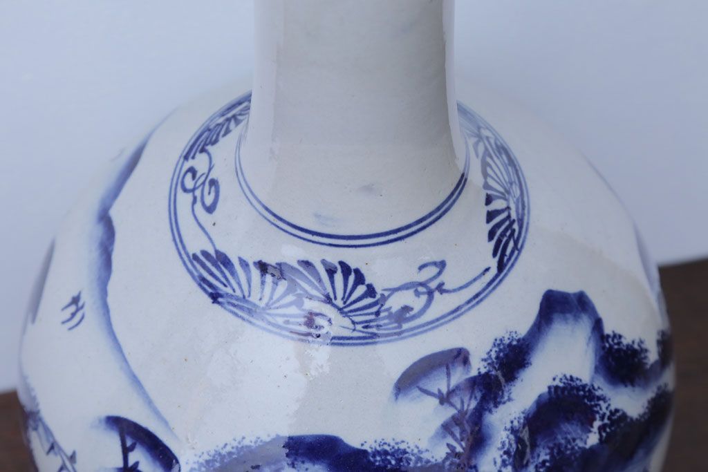 アンティーク雑貨　アンティーク　古い染付大徳利(花瓶)