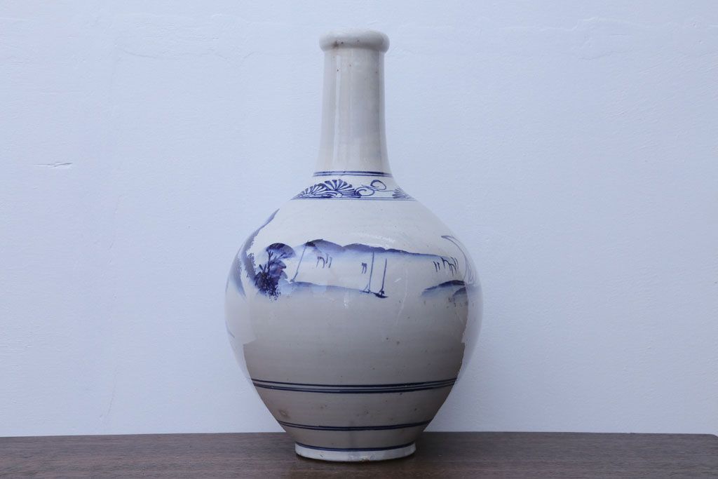 アンティーク雑貨　アンティーク　古い染付大徳利(花瓶)
