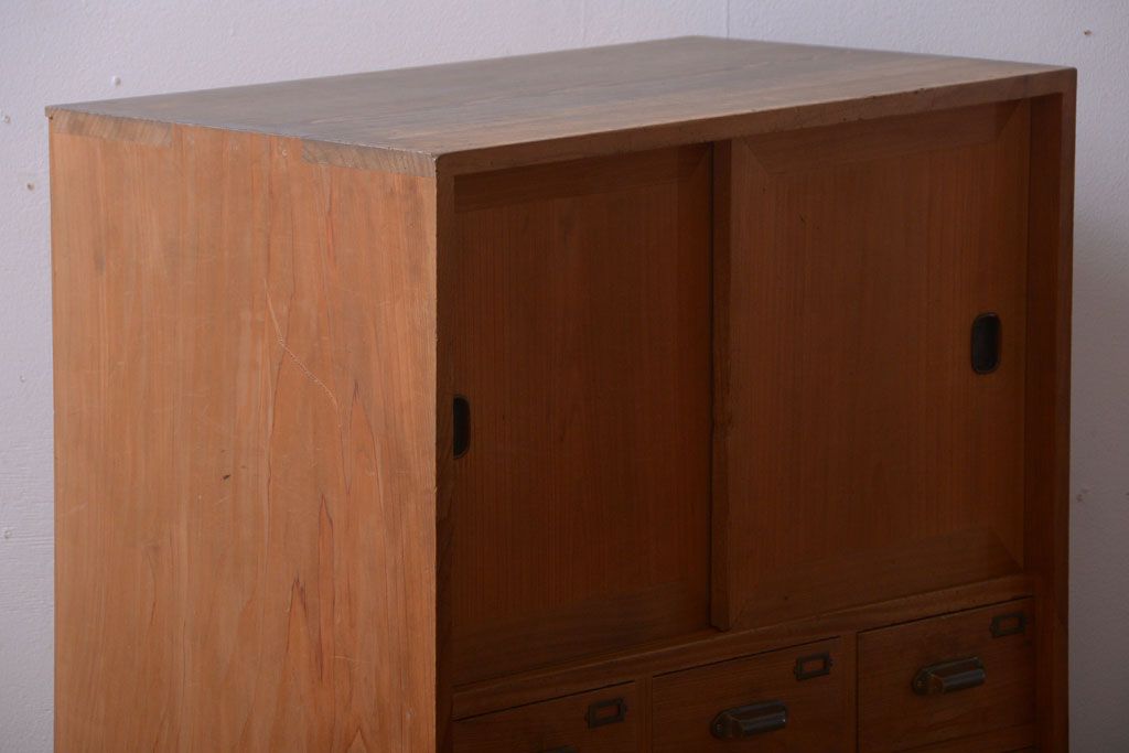 アンティーク家具　和製アンティーク　古い木味の引き出し付き収納棚