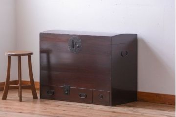 アンティーク家具　古民具・骨董　引き出し付きアンティーク時代箱(長持、収納箱)