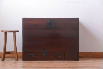 アンティーク家具　古民具・骨董　引き出し付きアンティーク時代箱(長持、収納箱)