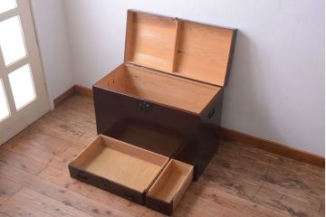 アンティーク家具　古民具・骨董　引き出し付きアンティーク時代箱(長持、収納箱)
