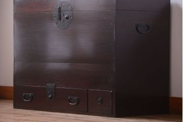 アンティーク家具　古民具・骨董　引き出し付きアンティーク時代箱(長持、収納箱)