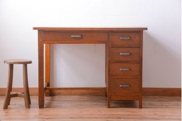 レトロ家具　昭和レトロ　古い木製のシンプルなアンティーク片袖机