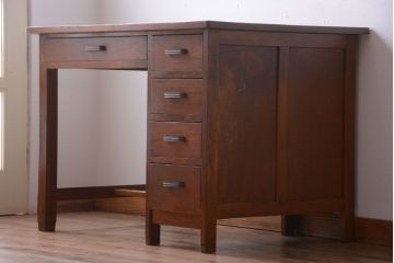 レトロ家具　昭和レトロ　古い木製のシンプルなアンティーク片袖机