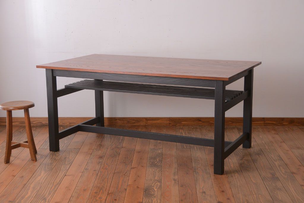 アンティーク家具　棚付き!ペイントアンティークダイニングテーブル