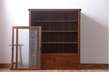 アンティーク家具　和製アンティーク　結霜ガラス入り!古い木製のガラス戸棚