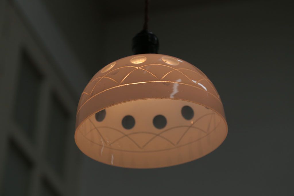 和製アンティーク　古い切子ガラスシェードの天井照明