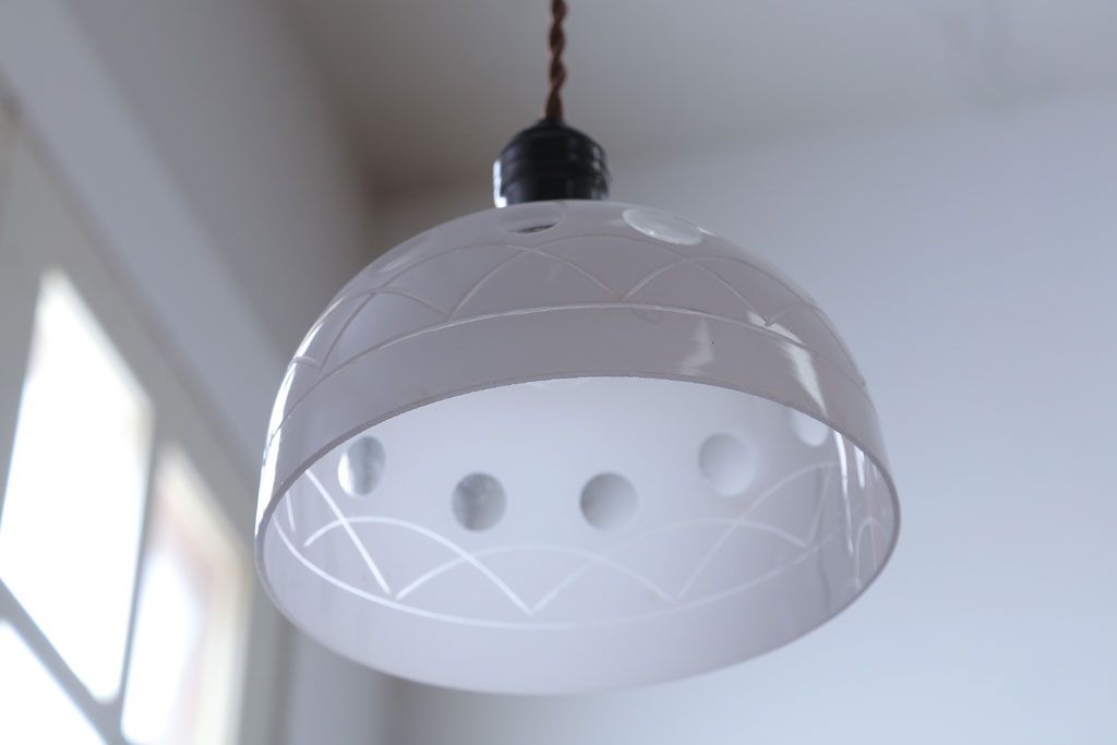 和製アンティーク　古い切子ガラスシェードの天井照明