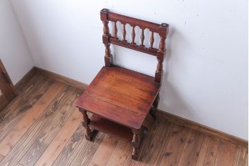 アンティーク家具　イギリスアンティーク　重厚なオーク材の2wayチェア(脚立)
