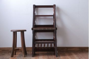 アンティーク家具　イギリスアンティーク　重厚なオーク材の2wayチェア(脚立)