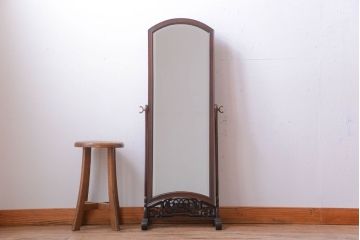 アンティーク雑貨　古民具・骨董　最高級品!唐木紫檀材の美しいアンティーク姿見(鏡・ミラー)