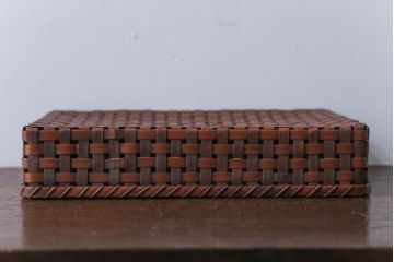 アンティーク雑貨　古民具・骨董　竹編みの小物収納アンティーク小箱(蓋付き)