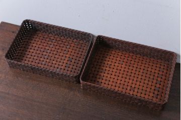 アンティーク雑貨　古民具・骨董　竹編みの小物収納アンティーク小箱(蓋付き)