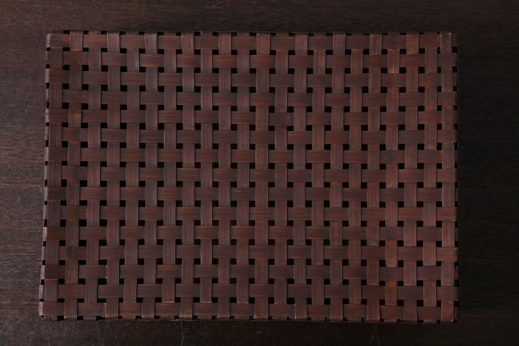 アンティーク雑貨　古民具・骨董　竹編みの小物収納アンティーク小箱(蓋付き)