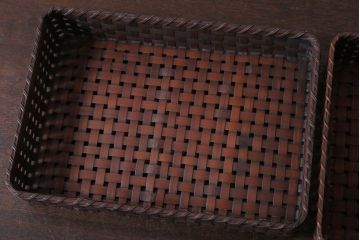 アンティーク雑貨　古民具・骨董　竹編みの小物収納アンティーク小箱(蓋付き)