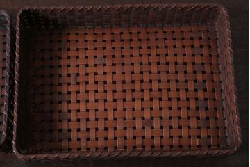 アンティーク雑貨　古民具・骨董　竹編みの小物収納アンティーク小箱(蓋付き)