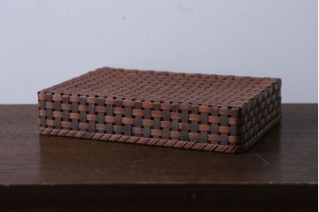 アンティーク雑貨　古民具・骨董　竹編みの小物収納アンティーク小箱(蓋付き)