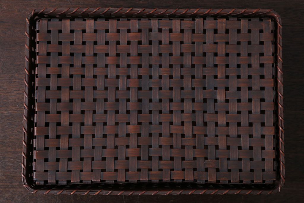 アンティーク雑貨　古民具・骨董　竹編みの小物収納アンティーク小箱(蓋付き)