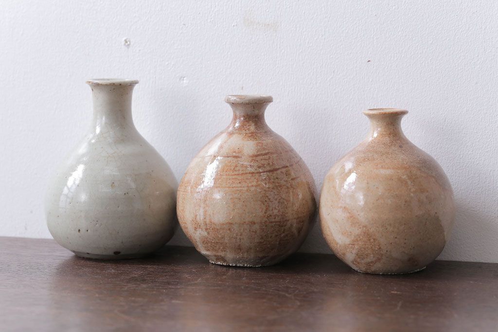 アンティーク雑貨　人間国宝　松井康成　月崇寺窯　一輪挿し(花瓶・徳利)3点