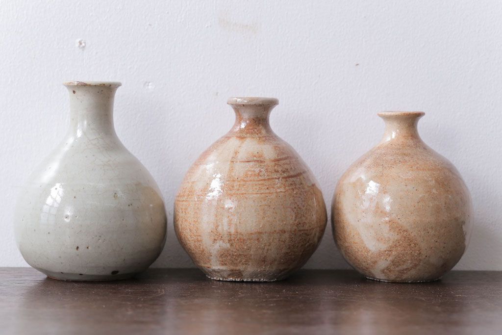 アンティーク雑貨　人間国宝　松井康成　月崇寺窯　一輪挿し(花瓶・徳利)3点