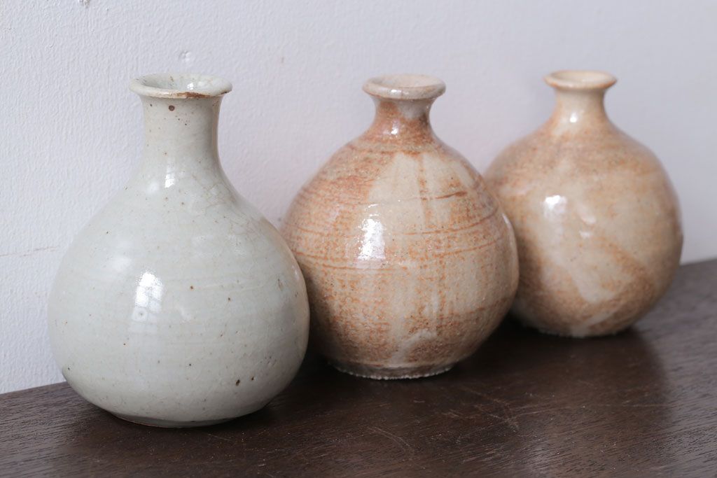 アンティーク雑貨　人間国宝　松井康成　月崇寺窯　一輪挿し(花瓶・徳利)3点