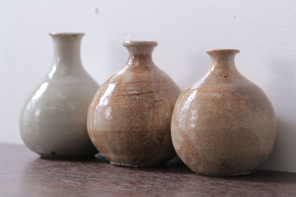 アンティーク雑貨　人間国宝　松井康成　月崇寺窯　一輪挿し(花瓶・徳利)3点