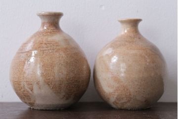 アンティーク雑貨　人間国宝　松井康成　月崇寺窯　一輪挿し(花瓶・徳利)3点