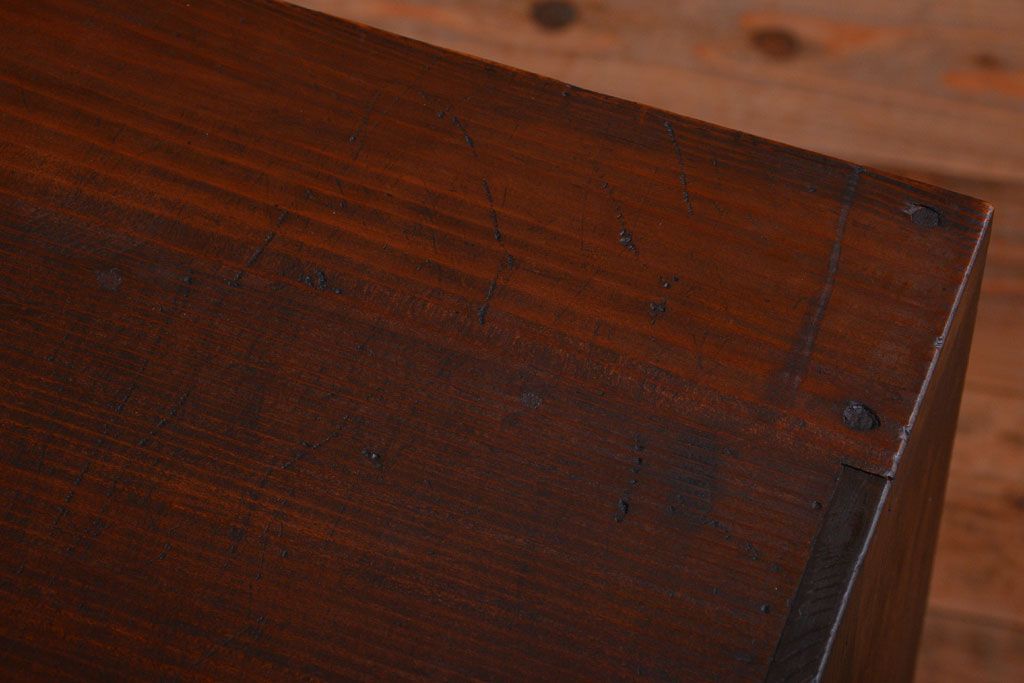 アンティーク家具　アンティーク　気泡ガラス入り鉄脚ローボード