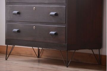アンティーク家具　アンティーク　前面栗材の鉄脚付きローチェスト(ローボード)