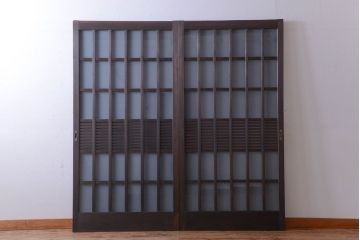 アンティーク　背のたかい格子デザインが和風なガラス戸2枚セット