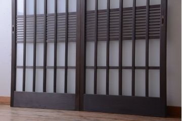 アンティーク　背のたかい格子デザインが和風なガラス戸2枚セット