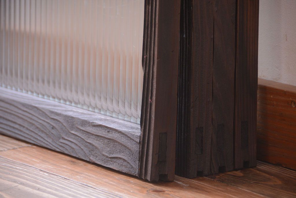 昭和レトロ　モールガラス入りアンティーク引き戸4枚セット(窓)