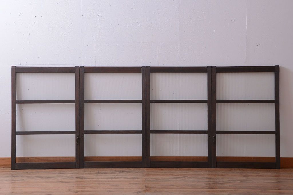 昭和レトロ　モールガラス入りアンティーク引き戸4枚セット(窓)