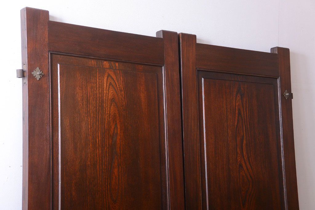 古民具・骨董　両開き　一枚板が美しい総欅材の高級アンティーク門扉一対