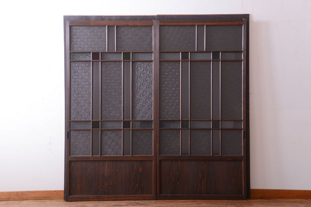 和製アンティーク　当時物色ガラス入り!引き戸2枚セット