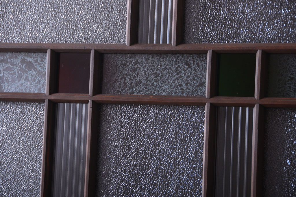 和製アンティーク　当時物色ガラス入り!引き戸2枚セット