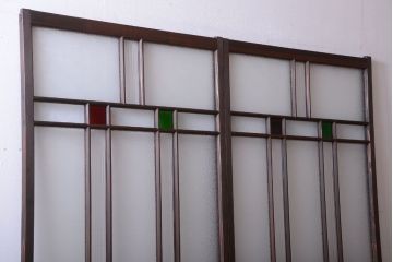 和製アンティーク　当時物色ガラス入り!引き戸2枚セット