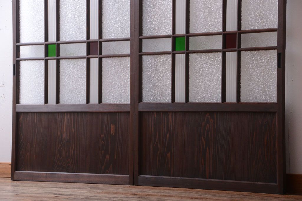 和製アンティーク　当時物色ガラス入り!引き戸2枚セット