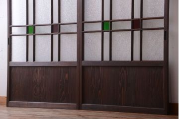 和製アンティーク　当時物色ガラス入り!引き戸2枚セット