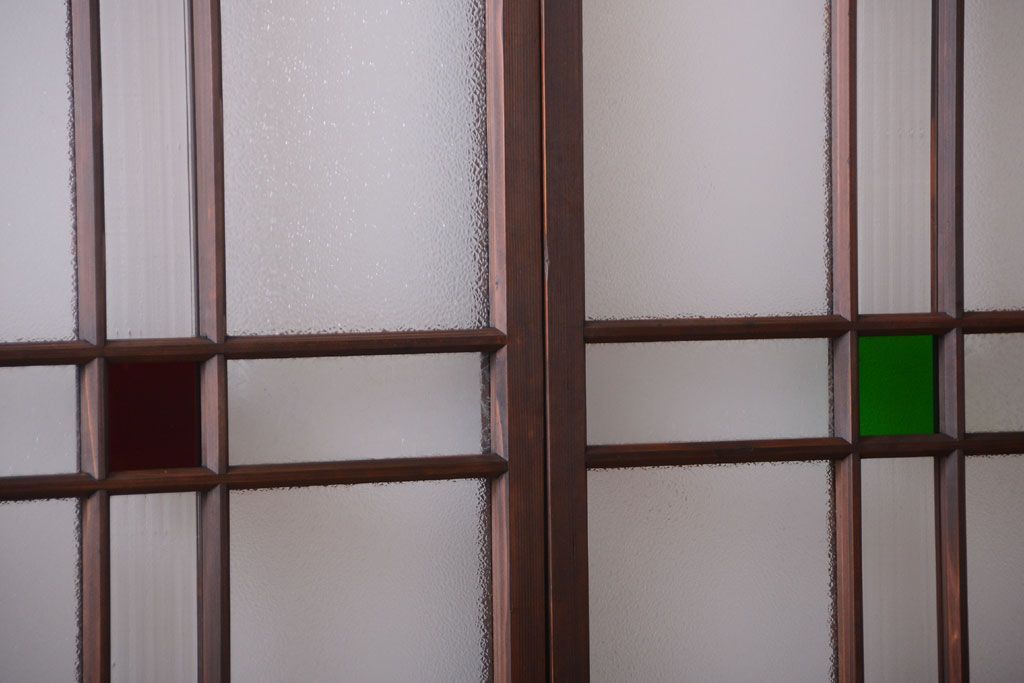 和製アンティーク　当時物色ガラス入り!引き戸2枚セット