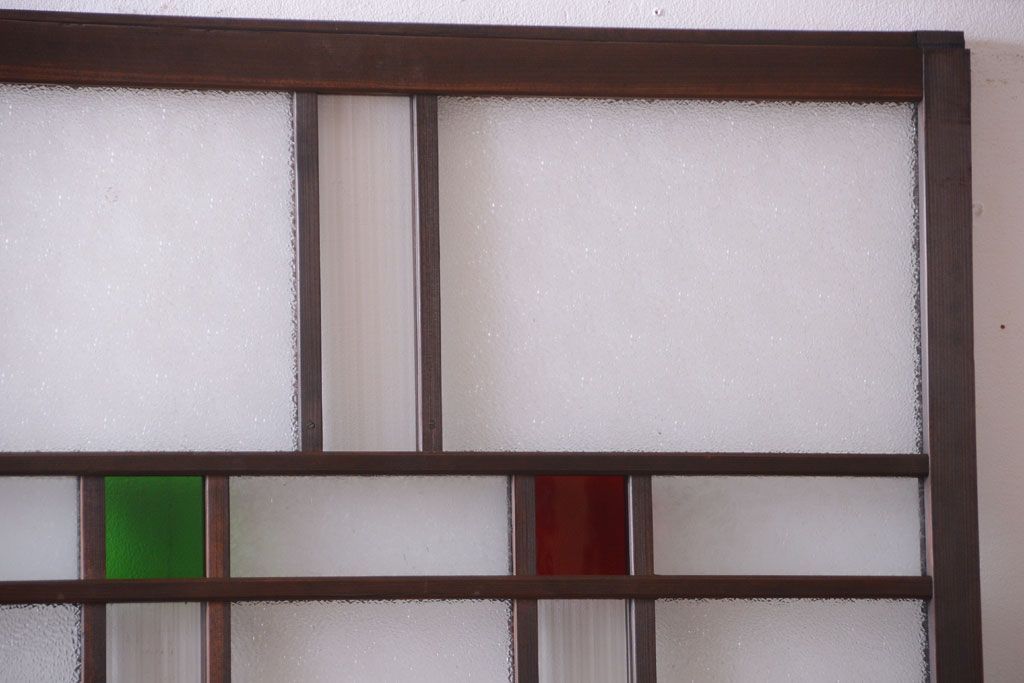 和製アンティーク　当時物色ガラス入り!引き戸2枚セット