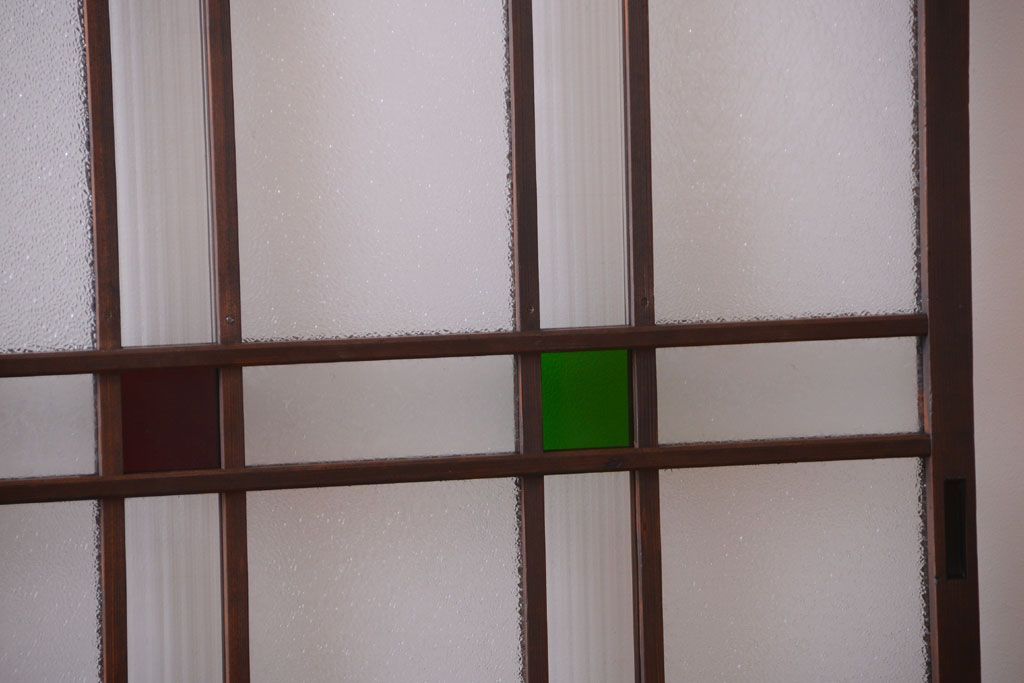 和製アンティーク　当時物色ガラス入り!引き戸2枚セット